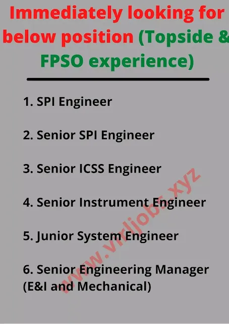 Immediately looking for below position (Topside & FPSO experience)