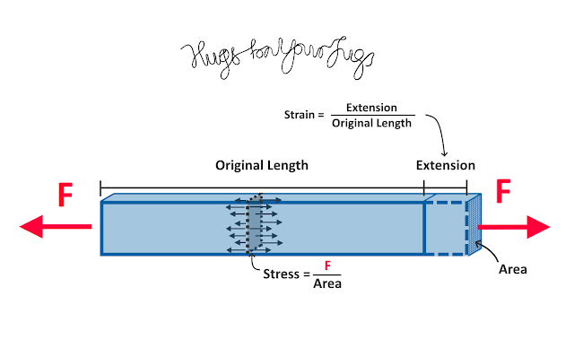Diagram demonstrating how forces on an item cause stress and strain