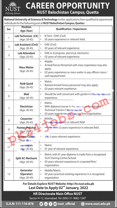 NUST Jobs 2022 – Government Jobs 2022