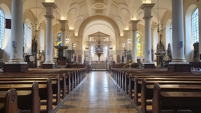 Interior of Derby Cathedral from main entrance down main aisle