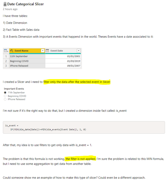 screenshot Original Poster's Question in Power BI Community forum