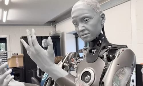 A robot that mimics human facial expressions in a scary way