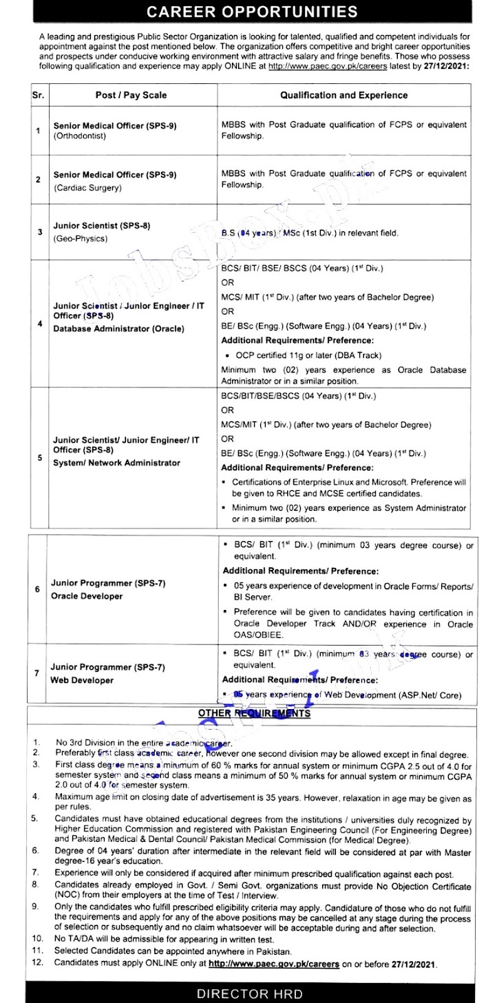 Pakistan Atomic Energy Commission's PAEC 2021Jobs