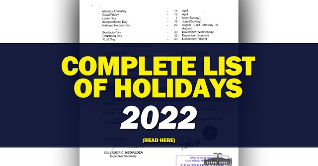 REGULAR HOLIDAYS AND SPECIAL (WORKING/NON-WORKING) DAYS FOR THE YEAR 2022