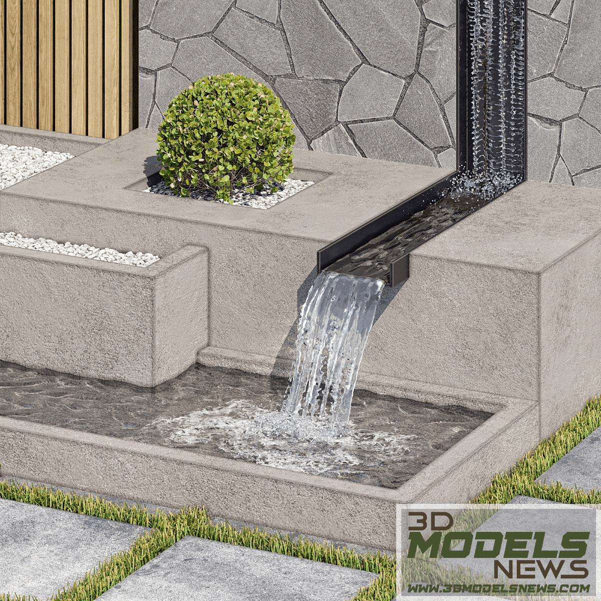 Landscape Furniture Model with Fountain Architect Element 07 4