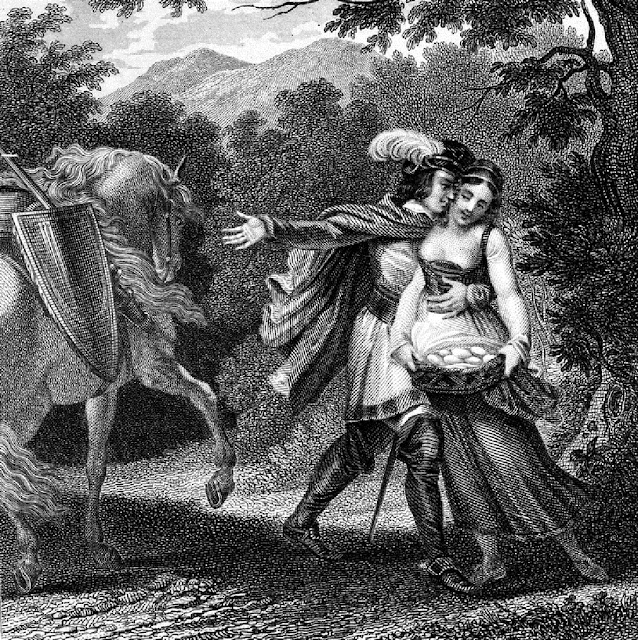 Сцена из «Казановы», иллюстрация XIX века. Всадник соблазняет женщину в сельской местности. Произведение опубликовано в 1866 году.