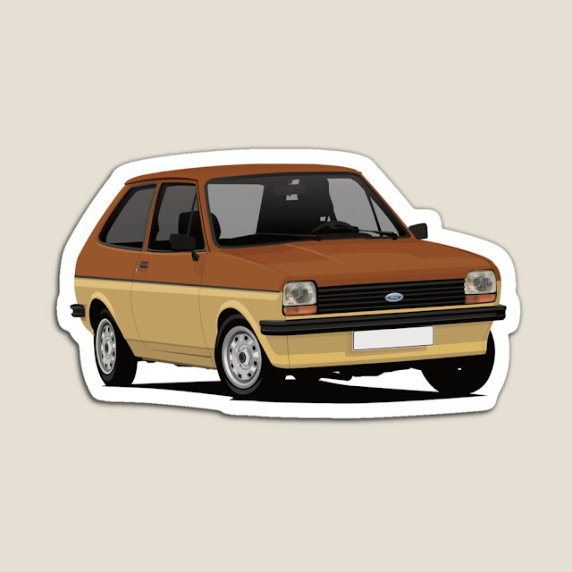 Brown-beige two-tone Ford Fiesta Mk1 stickers and magnet