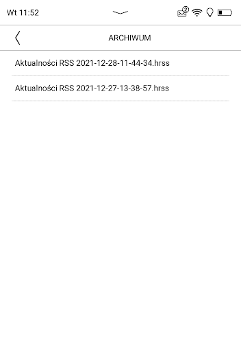 PocketBook InkPad Lite – w archiwum znajdziemy listę plików z pobranymi artykułami z kanałów RSS