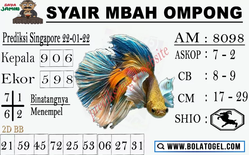 Syair Mbah Ompong Singapura Sabtu 22-01-2022