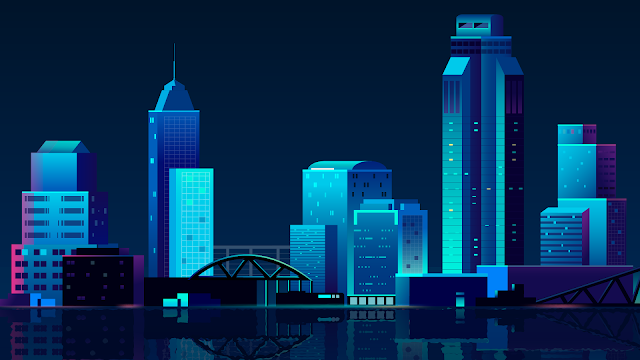 cityscape, reflection, skyscraper, night, urban skyline, blue, building exterior, architecture, abstract, built structure, backgrounds, no people, illustration, digitally generated image, modern, vector, city life, design, panoramic, outdoors