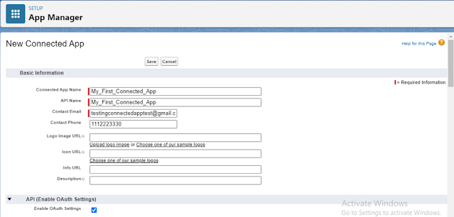 How to create a Connected App in Salesforce and configure OAuth setting for API integration?