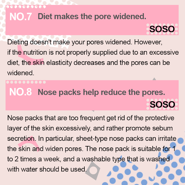 Diet makes the pore widened./Nose packs help reduce the pores.