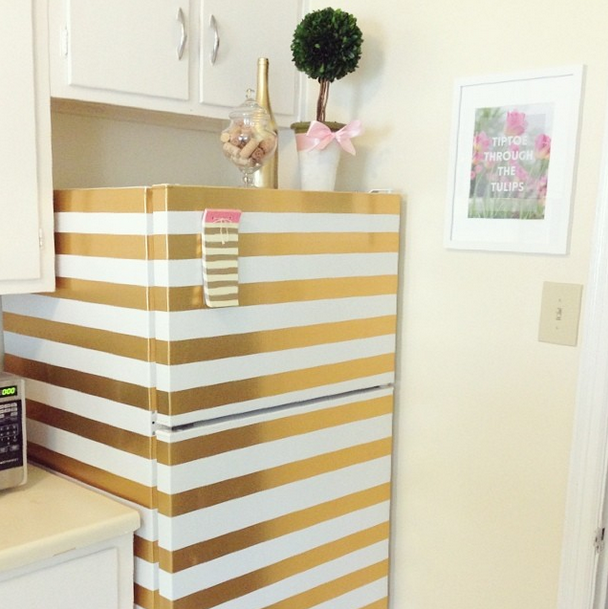 DIY Gold Striped Refrigerator