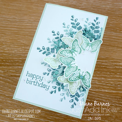 Handmade butterfly and fern wreath birthday card made with Stampin Up Positive Thoughts and Sentimental Swirls stamp sets and Natures Thoughts dies. Card by Di Barnes Independent Demonstrator in Sydney Australia - colourmehappy - #simplestamping - #stampsinkpaper