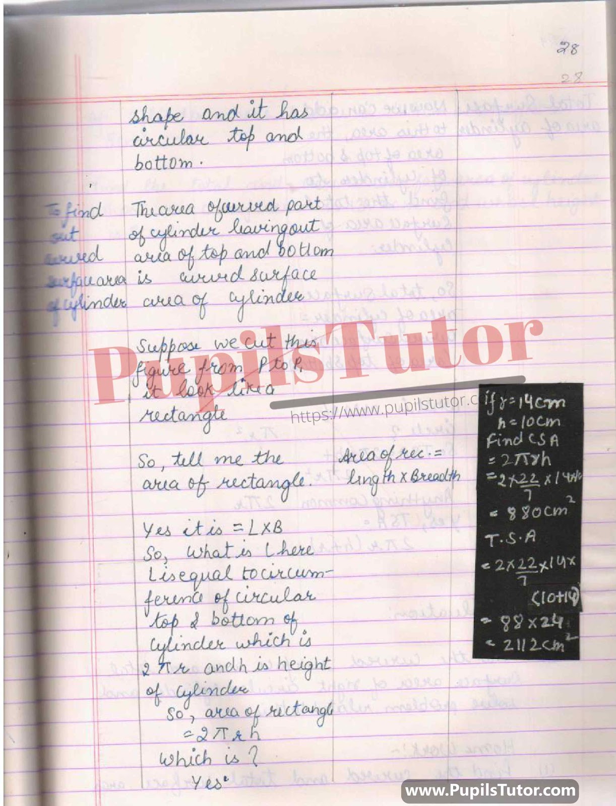 Maths Lesson Plan On Curved And Total Surface Area Of Cylinder For Class/Grade 8th, 9th And 10 For CBSE NCERT School And College Teachers  – (Page And Image Number 3) – www.pupilstutor.com