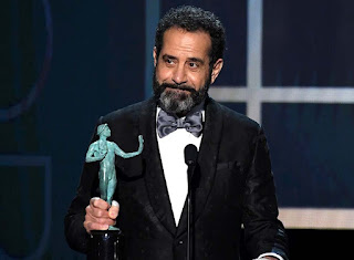 Josie Lynn Shalhoub's dad Tony holding Award and giving speech