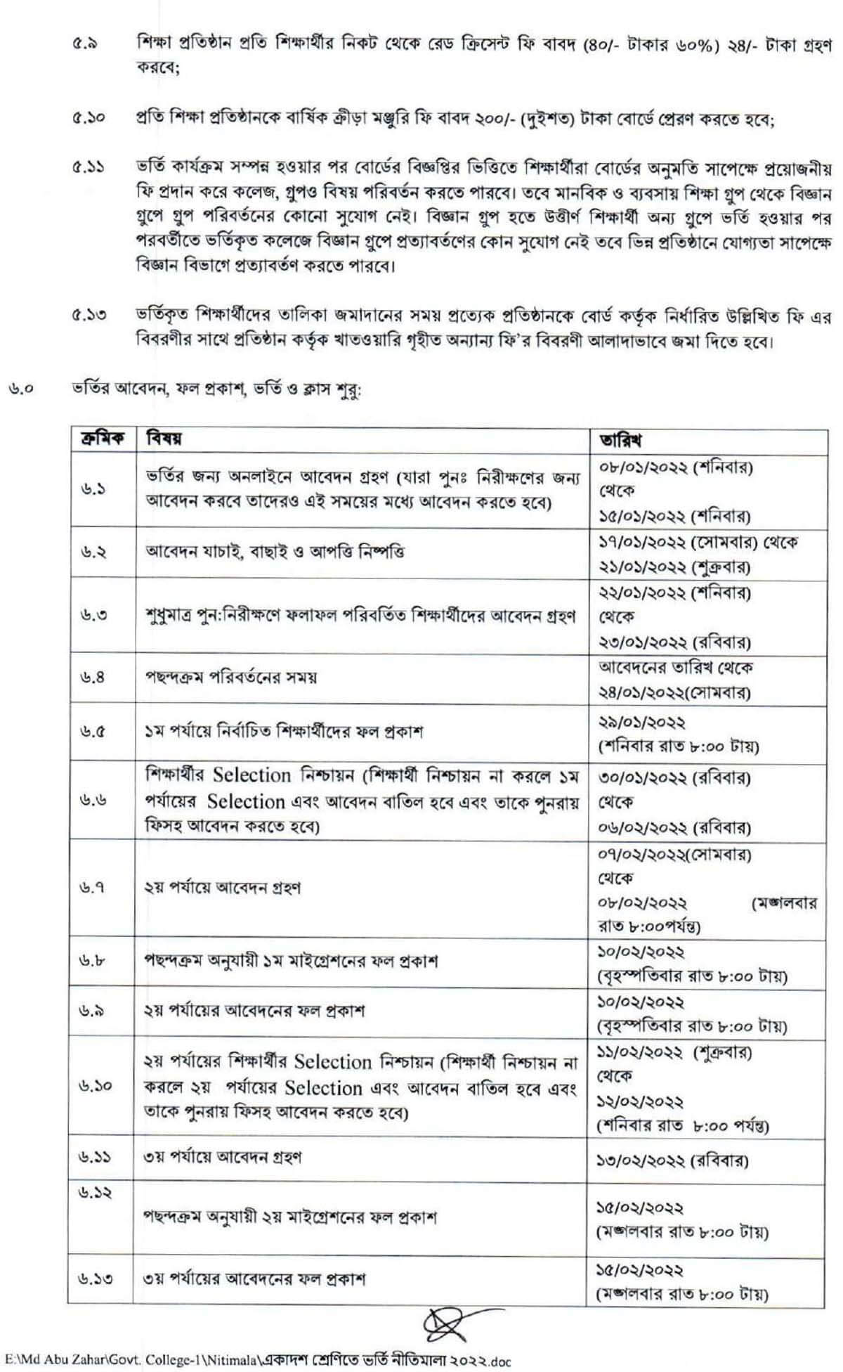 XI Class Admission Application Form 2022