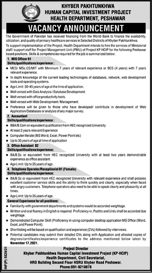 Health Department KPK 2021 Latest Jobs For Nurse , Account Assistant & Other