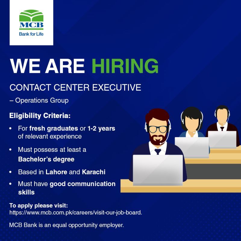 MCB Bank Ltd Jobs Contact Center Executive 2022