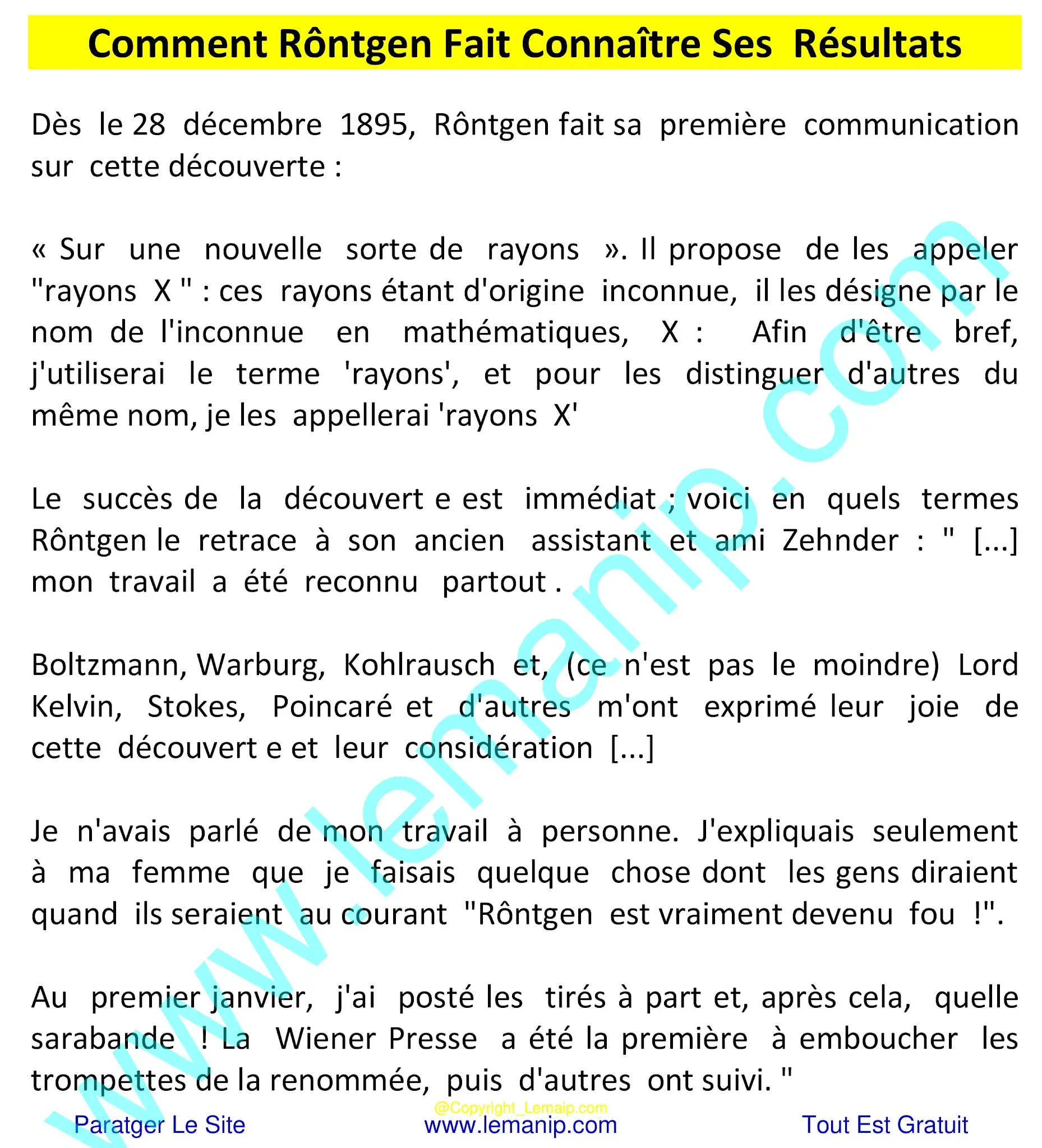 Comment Rôntgen Fait Connaître Ses Résultats