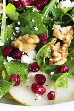 5-Minute TikTok Salad: Pears, Pomegranate Seeds, Walnuts, Feta & Arugula with Balsamic/Olive Oil Dre