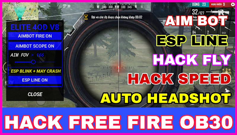 MENU MOD FREE FIRE OB30 - MENU AUTO HEADSHOT, GHIM TÂM, TÀNG HÌNH NHÌN XUYÊN TƯỜNG KHÔNG VĂNG GAME