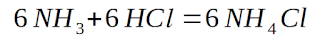 Ammonia reacts wiith Hydrochloric acid(HCl) and form Ammonium Chloride (NH4Cl)