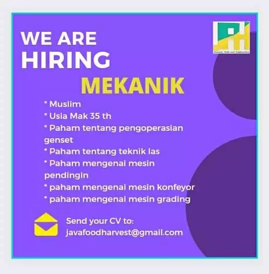 loker cv. java food harvest pemalang