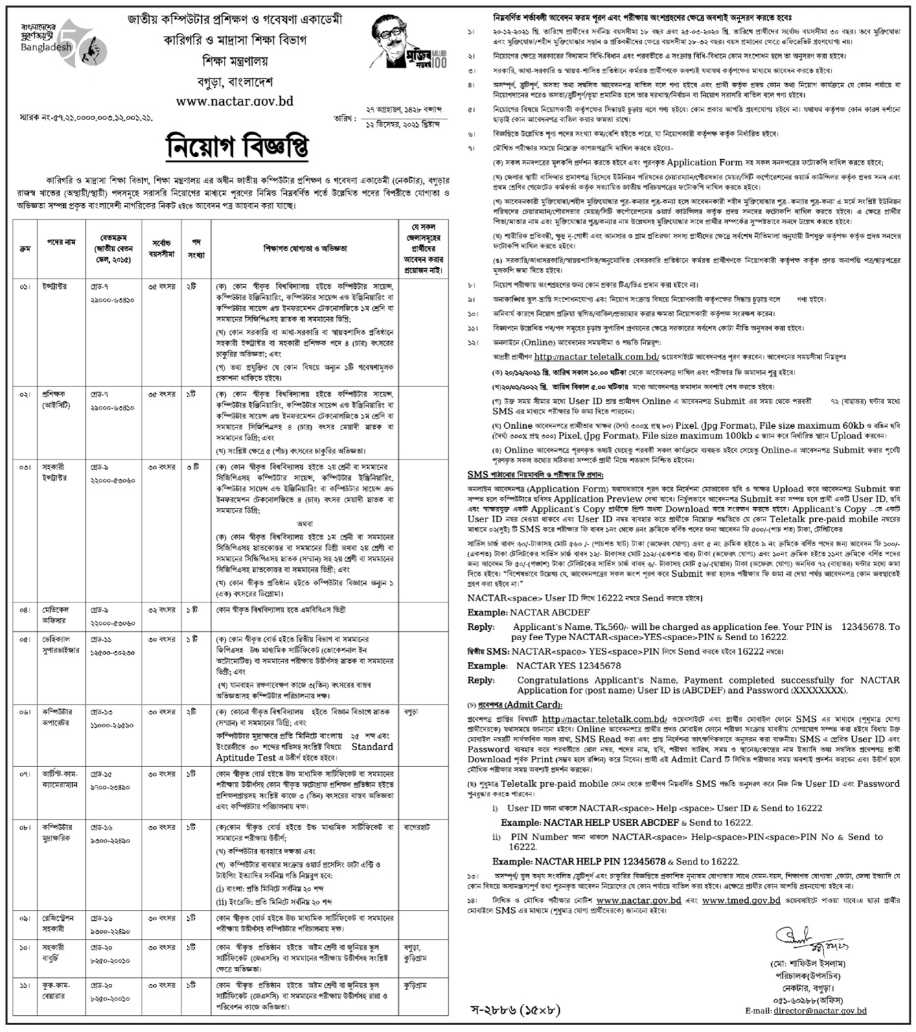 NACTAR  govt   Job Circular 2021- nactar.teletalk.com.bd Apply