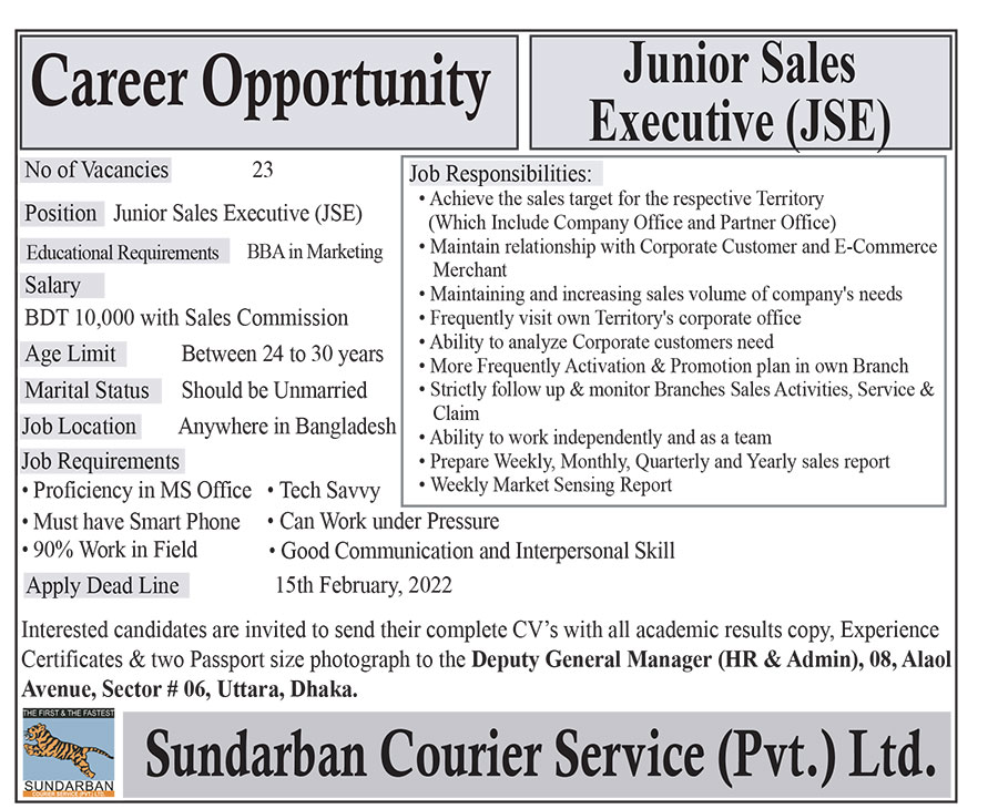 Sundarban Courier Service (Pvt.) Ltd Job Circular 2022-www.sundarbancourierltd.com