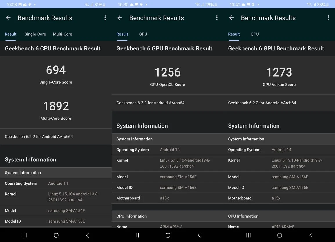 Benchmark Samsung Galaxy A15 5G