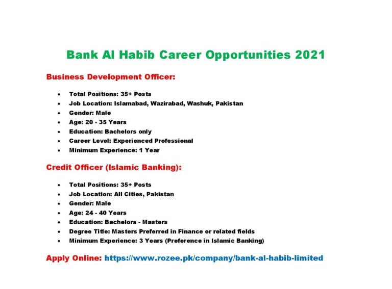 https://www.rozee.pk - Bank Al Habib Jobs 2021 in Pakistan