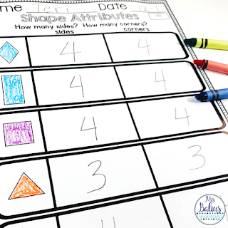 More attribute practice is fun with activities that allow your students to move around the room. Use an attribute worksheet to record findings and identify the attributes of each shape.