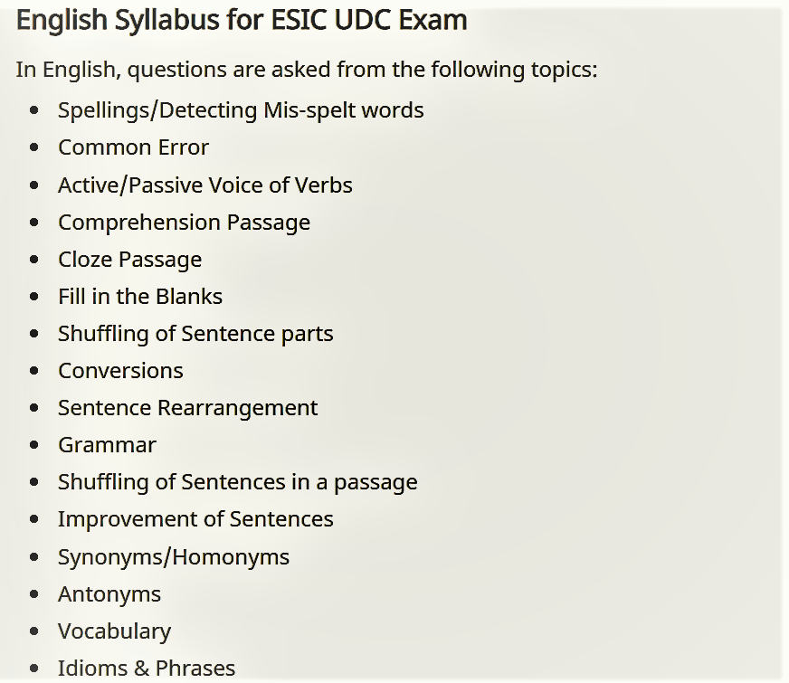 Download PDF ESIC UDC syllabus Hindi 2022