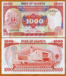 U11 UGANDA 1000 SHILLINGS BIG BROAD SIZE ISSUE UNC 1986 (P-26)