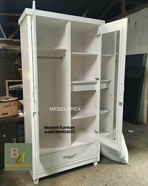 lemari baju 2 pintu kayu jati minimalis