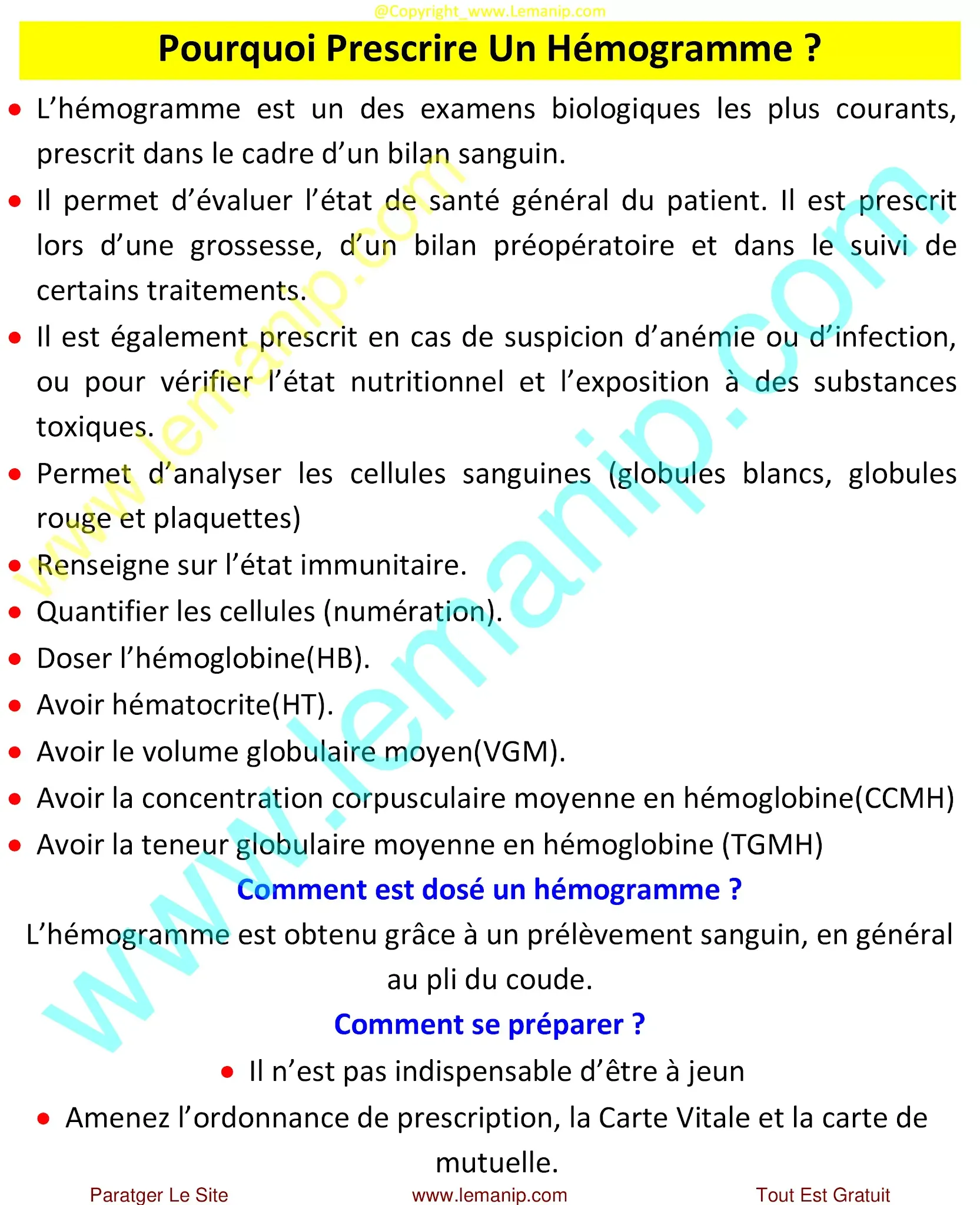 Pourquoi Prescrire Un Hémogramme  FNS