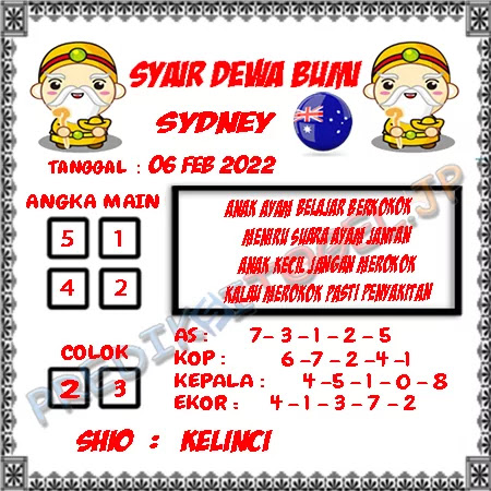 Syair Dewa Bumi Sydney Minggu 06-Feb-2022