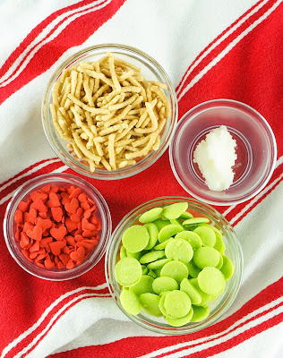 recipe ingredients in clear bowls.