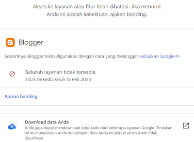 cek layananan blogger dibanned