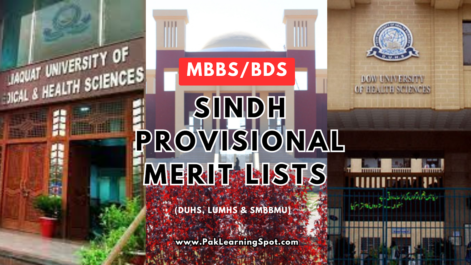Sindh Provisional Merit Lists MBBS BDS 2024 (DUHS, LUMHS & SMBBMU