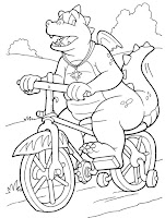 Dragon on bicycle coloring page