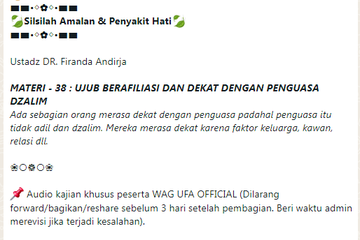 Materi 38 – Model-model Ujub 5: Ujub dengan berafiliasi kepada penguasa yang zalim - Silsilah Amalan Hati dan Penyakit Hati