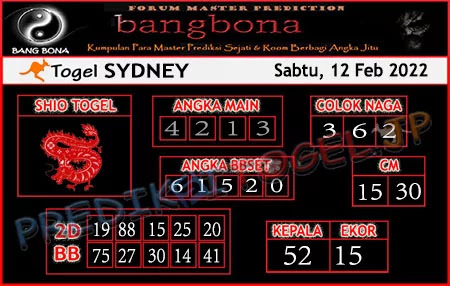 Prediksi Bangbona Sydney Sabtu 12 Februari 2022