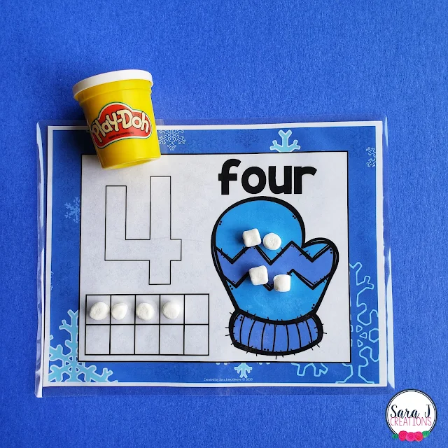 Winter themed playdough mats for practicing numbers 1-10