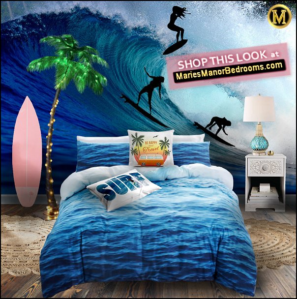 surfer wall decal stickers Surf Pillow Wave Mural Ocean Wallpaper  Retro Surf Van Throw Pillow  Surfer girl bedding  Boho Drawer Nightstand