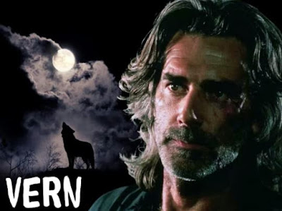 Sam Elliot with a background of a wolf howling at the full moon the caption reads Vern