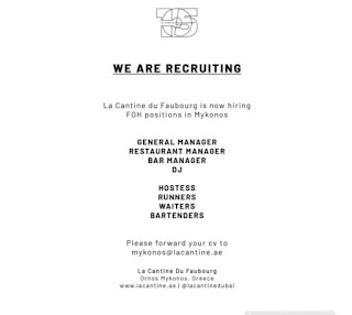 General Manager, Restaurant Manager, Bar Manager, Hostess, Runners, Waiters and Bartenders in Dubai | For La Cantine du Faubourg 2022 | Apply Now
