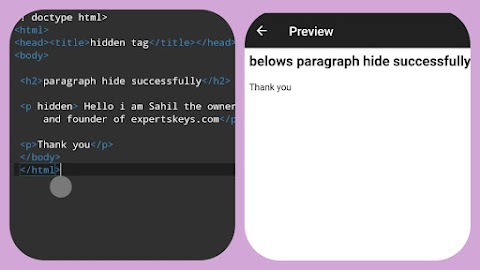 hidden tag in html | how to hide any paragraph or heading using html 