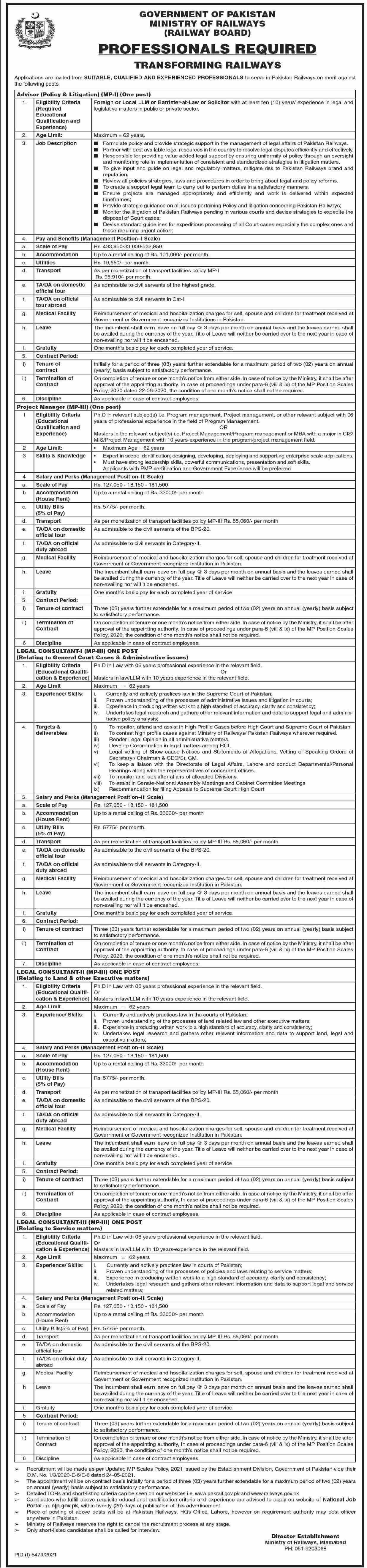 Ministry of Railways Management Jobs 2022
